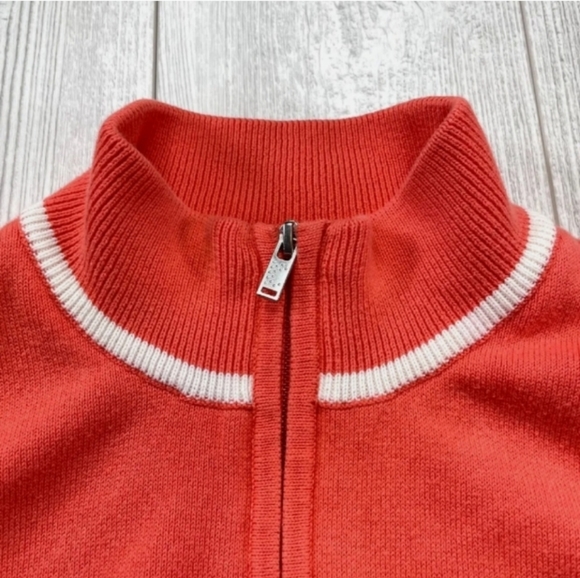 Lacoste Zip Up Knit Golf Jumper Cardigan Womens France 44 M Sweater Jacket Coral - Picture 3 of 11